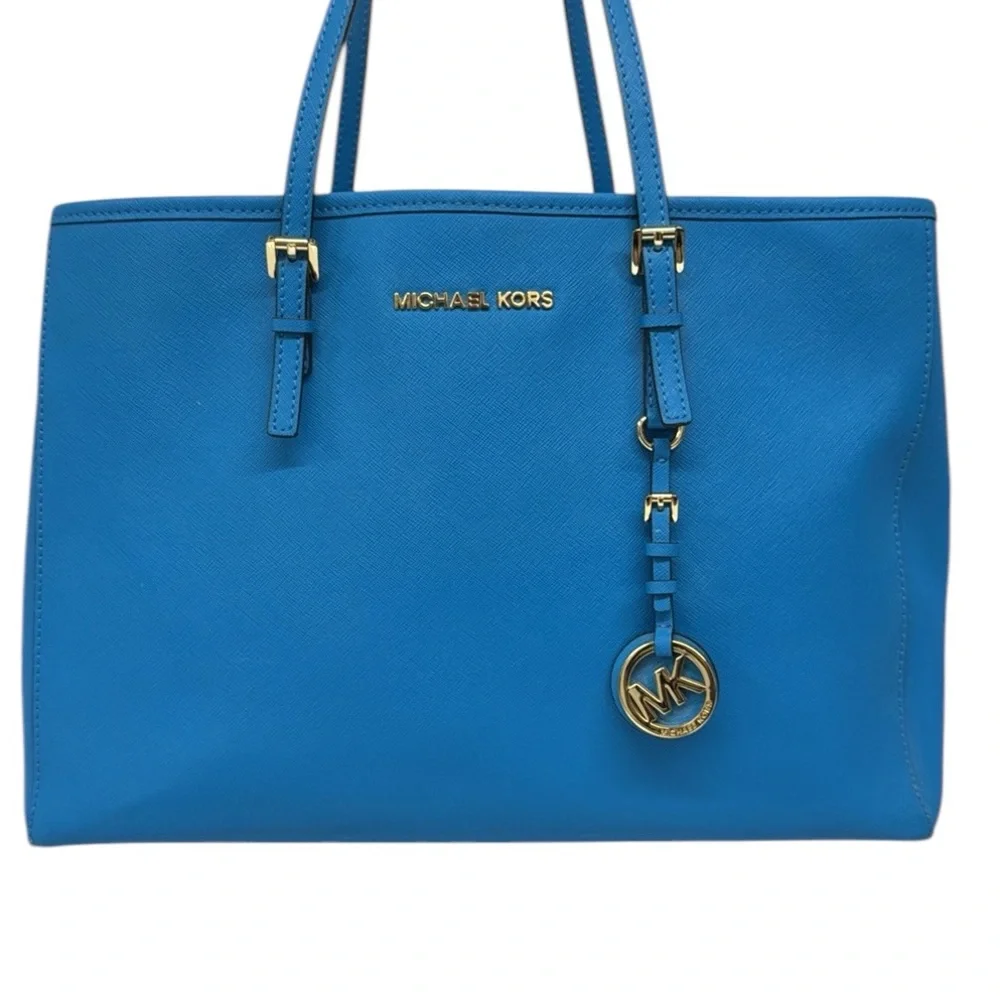 Michael Kors Blue Gold Saffiano Womens Shoulder HandBag Tote Purse 15